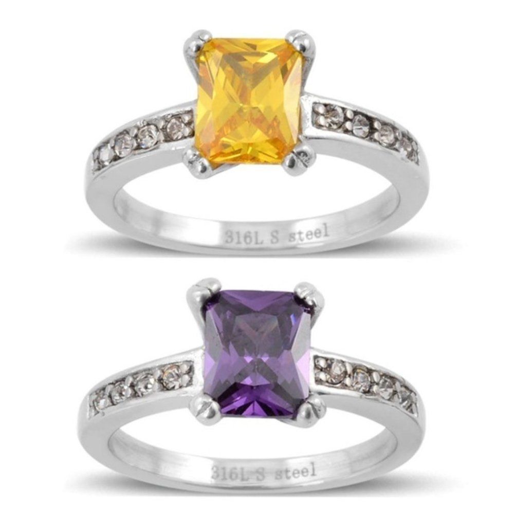 Rings Simulated Purple and Yellow Sapphire
